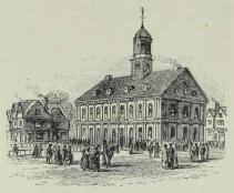 Fig. 22. Faneuil Hall i Boston »Frihedens Vugge«<bEfter et samtidigt Kobberstik.