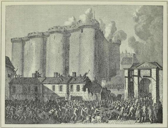 Fig. 107. Angrebet paa Bastillen den 14. Juli 1789. Efter et samtidigt Kobberstik.