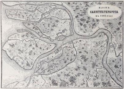 Karta öfver Petersburg år 1705. Nyenskans återfinnes på kartan, där Newa gör sin skarpaste krök. Karta öfver Petersburg år 1705. Nyenskans återfinnes på kartan, där Newa gör sin skarpaste krök.