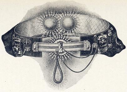 Vid åkommor i prostatakörteln eller blåsan, vid alla vanliga, liknande lidanden och i de flesta<bfall af könssvaghet, användes «Ajax» torrcell utrustad med spiraluspensoar såsom här synes.