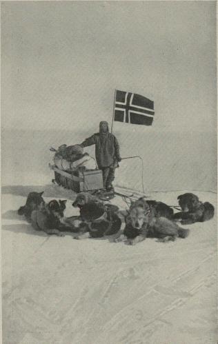 Wisting med sitt hundespann, fotografert på Sydpolen.