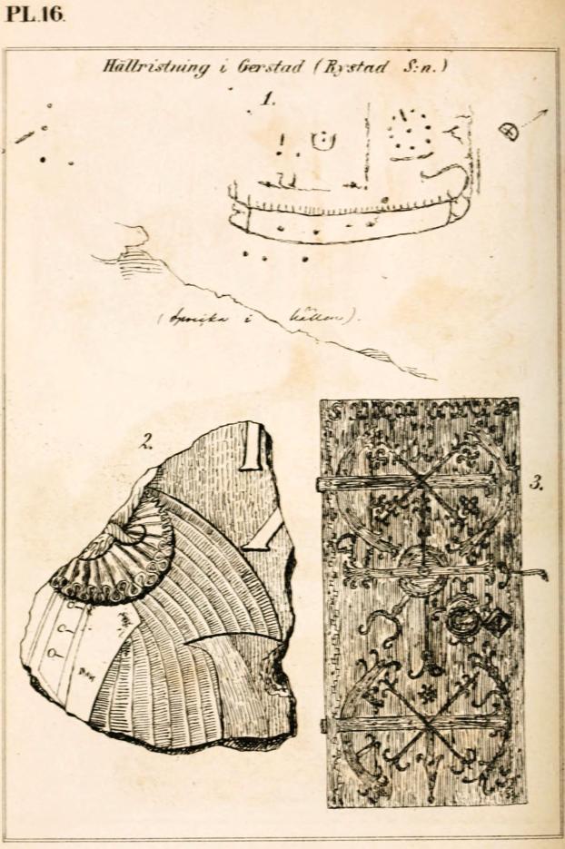 1. Hällristning i Gerstad (Rystad S:n.)<b<b2. - 3.