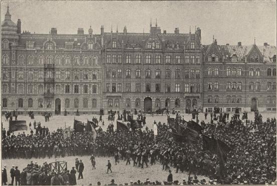 1 Maj-demonstration i Lund 1905.<b<smalFoto Jonns eftr., Lund.</smal