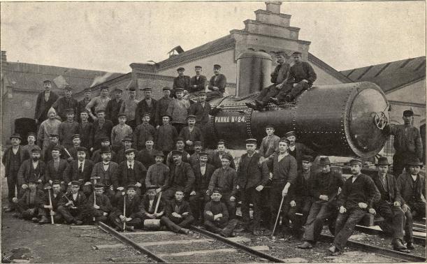 Arbetaregrupp från Falu Vagn- och Maskin-Aktiebol., Falun.<b<smalFoto Bohman, Falun.</smal