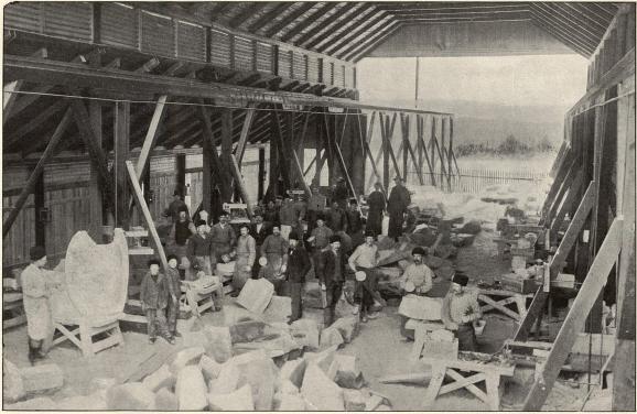 Arbetare vid stenhuggeriet, Orsa.<b<smalFoto Winbergh, Orsa.</smal