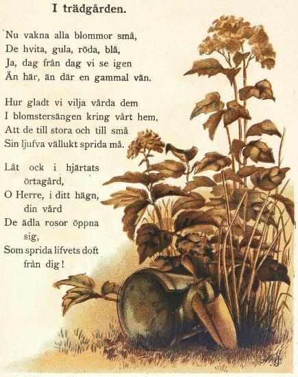 <smalIll. J.C.[=Jessie Currie]</smal<bI trädgården.