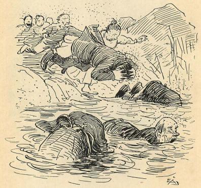 <smalIll. E Å-g[=Emil Åberg]</smal<b— — och vroko oss allesammans med kläderna på i bäcken.