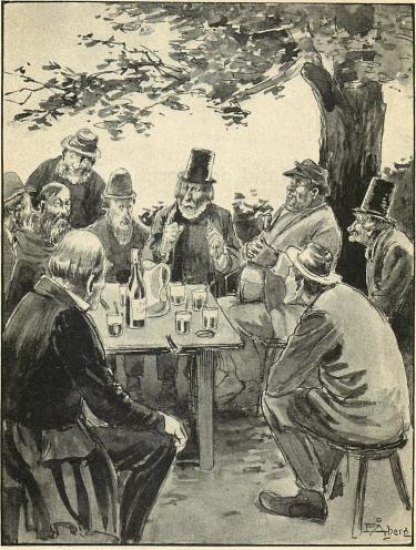 <smalIll. E Å-g[=Emil Åberg]</smal<bDet var midsommarsgille hos Erik på Tången