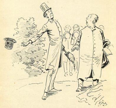 <smalIll. E Å-g[=Emil Åberg]</smal<bTvärt blef klockarn rasande, nappade hatten och dängde den långt ut åt kyrkogården.