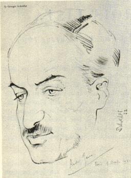 ANDRÉ MAUROIS<bEfter en teckning av Georges Schreiber, Paris 1932. ANDRÉ MAUROIS<bEfter en teckning av Georges Schreiber, Paris 1932.