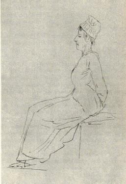 MARIE ANTOINETTE PÅ VÄG TILL SCHAVOTTEN.<bTeckning av J. L. David.