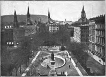 Victoria Square i Montreal. Staty i brons af drottning Victoria. Se sid. 46.