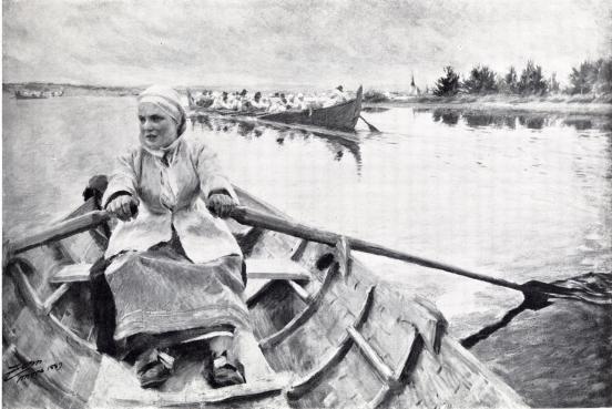 <smalIll. Zorn Mora 1889<bKYRKBÅTAR. MORA SN, DALARNA. BILD 26.                                                                A. ZORN</smal
