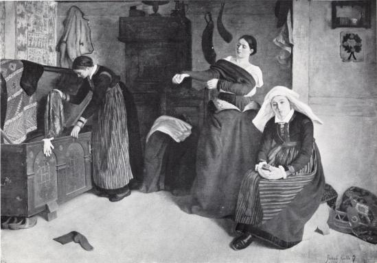 <smalIll. Jakob Kulle 1882<bFÖRBEREDELSE TILL KYRKBESÖK. TORNA HD, SKÅNE. BILD 86.                        J. KULLE</smal