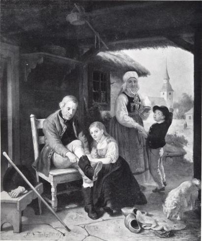 <smalIll. B. Nordenberg 1875<bFÖRBEREDELSE TILL KYRKFÄRD. NORDÖSTRA SKÅNE. BILD 89. B. NORDENBERG</smal