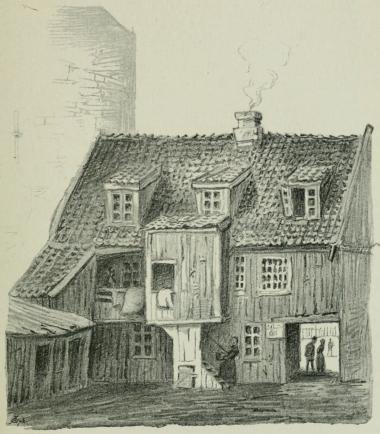 Gammelt Hus i Piperviken. (Tegning af Fyrdirektør Diriks).