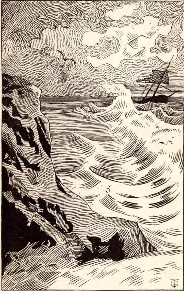 <smalIll. GT[=Gerda Tirén]</smal<b»Skeppet strandade på en sandrefvel.»