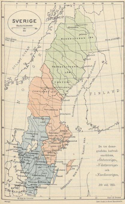 SVERIGE<bDe tre demografiska hufvudområdena,<b»Östsverige», »Västsverige»<boch »Nordsverige».<b—<bJfr sid. 225.<b—