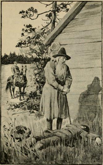 <smalIll. J. N.[=Jenny Nyström]</smal<bHans öga var fäst vid ett föremål, som låg framför hans fötter. (Sid. 48.)