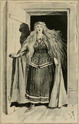 <smalIll. J. N.[=Jenny Nyström]</smal<bEn kvinna visade sig i dörröppningen. (Sid. 74.)