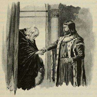 <smalIll. J. N.[=Jenny Nyström]</smal<b»Är du redan här, käre Melcher?» (Sid. 78.)