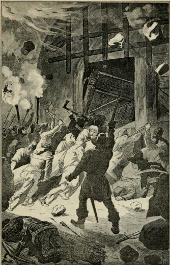 <smalIll. J. N.[=Jenny Nyström]</smal<bNågra fingo befallning att hugga sönder borgporten. (Sid. 134.)