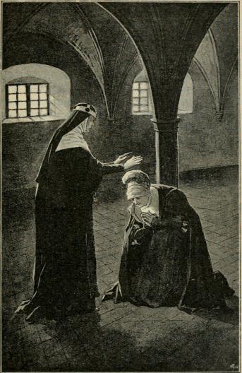 <smalIll. J. N.[=Jenny Nyström]</smal<bDärmed sjönk hon på knä för abbedissan. (Sid. 205.)