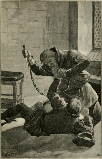 <smalIll. J. N.[=Jenny Nyström]</smal<bMed en blick, som brann af den djupaste förtviflan, riktade han daggerten<bmot den öfvervunnes bröst. (Sid. 388.)
