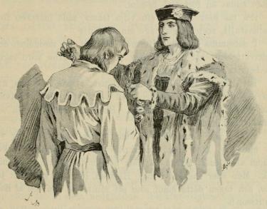 <smalIll. J. N.[=Jenny Nyström]</smal<bHan tog därmed en dyrbar guldkedja från sin hals och hängde den<bom Hermans. (Sid. 402.)