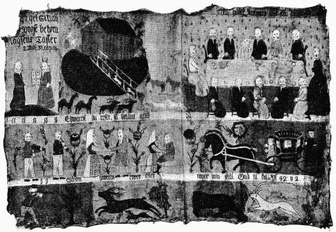 Fig. 1. Väggbonad från Härlunda sn, Allbo hd, Småland.<bL. 167 cm, h. 110 cm.  N. M. 110 512 b.