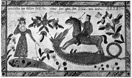 Fig. 4. Väggbonad från By sn, Dalarna.<bL. 111 cm, h. 68 cm.  N. M. 108 606.