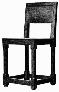 Fig. 8. Stol av ek, med årtalet 1671.<bH. 86,5 cm.  N. M. 110 084.