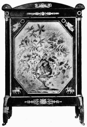 Fig. 10. Eldskärm af mahogny, från 1800-talets bör]an.<bH. 146 cm. N. M. 108 857.