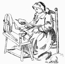 Fig. 11. Kvinna spinnande på långrock. <bEfter handteckning i Nordiska Museet.