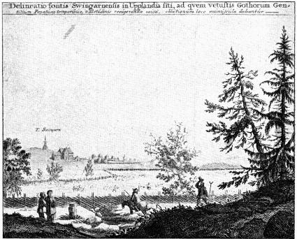 <bFig 1. Svingarns källa.<bUr Svecia antiqua et hodierna.