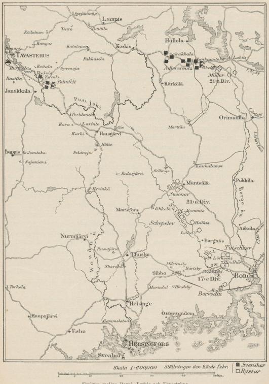 Trakten mellan Borgå, Lahtis och Tavastehus.<bStällningen 28:de febr.