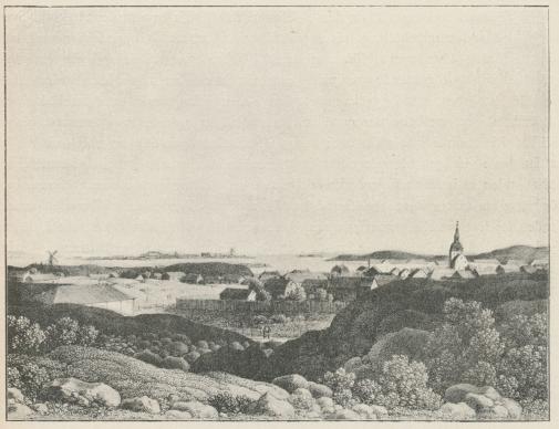 Utsikt af Helsingfors.<bEfter litografi, utförd år 1822 af <span class=