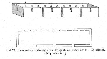 Bild 73. Schematisk teckning efter fotografi av huset n:r 37. Incallacta.<b(Se plankartan.) Bild 73. Schematisk teckning efter fotografi av huset n:r 37. Incallacta.<b(Se plankartan.)