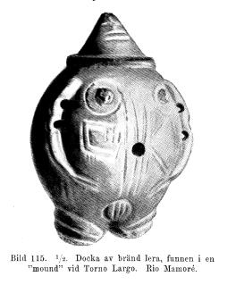 Bild 115. <su<smal1</smal</su/<su<smal2</smal</su Docka av bränd lera, funnen i en<b"mound" vid Torno Largo. Rio Mamoré.