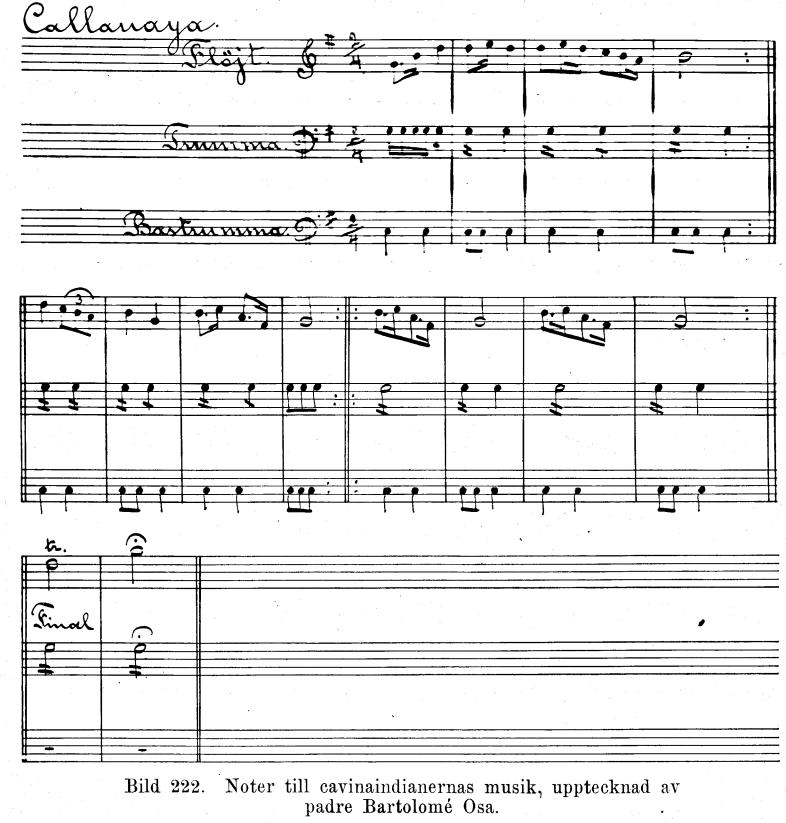 Bild 222. Noter till cavinaindianernas musik, upptecknad av<bpadre Bartolomé Osa. Bild 222. Noter till cavinaindianernas musik, upptecknad av<bpadre Bartolomé Osa.