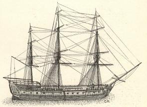 Ostindiska kompaniets skepp Gustaf III<b(led haveri vid Themsens mynning den 11 juli 1798; modellen å Gbgs museum)
