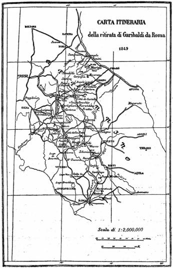 Carta Itineraria della ritirata di Garibaldi da Roma 1849