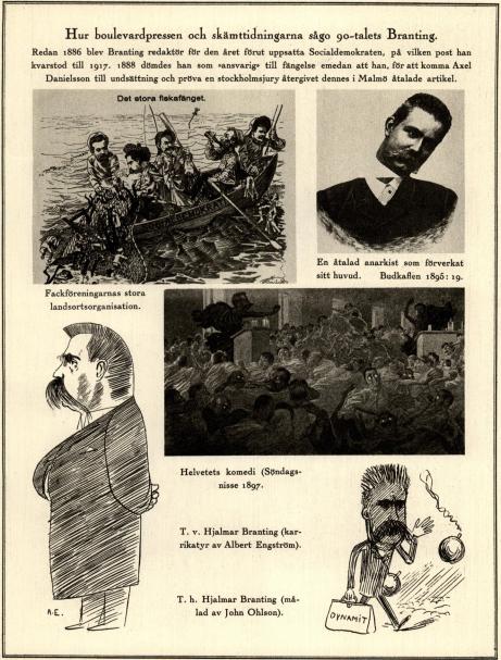 Fackföreningarnas stora landsortsorganisation.<bEn åtalad anarkist som förverkat sitt huvud. Budkaflen 1895:19.<bHelvetets komedi (Söndags-nisse 1897.<bT. v. Hjalmar Branting (karrikatyr av Albert Engström).<bT. h. Hjalmar Branting (målad av John Ohlson). Fackföreningarnas stora landsortsorganisation.<bEn åtalad anarkist som förverkat sitt huvud. Budkaflen 1895:19.<bHelvetets komedi (Söndags-nisse 1897.<bT. v. Hjalmar Branting (karrikatyr av Albert Engström).<bT. h. Hjalmar Branting (målad av John Ohlson).