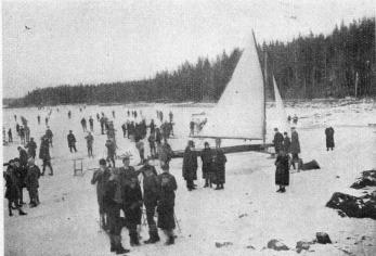 Ice Yachting and Kicking Sleigh sport at the Lake at Hindås
