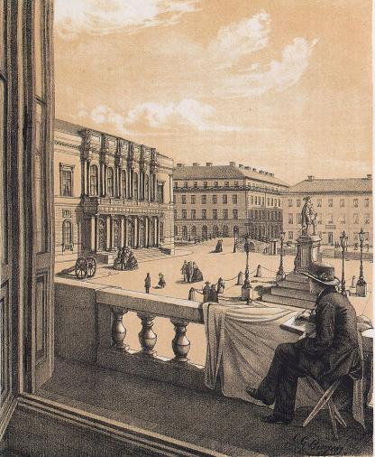 <smalIll. C. G. Berger</smal<bTryckt och förlagt af Meyer & Köster. Lithogr. Atel. i Götebg.<b<biBÖRSEN</bi<b(sedd från stora rådhussalen).