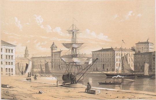 <smalIll. L[udvig] Messmann. 1860. (spegelvänd bild)</smal<bTryckt och förlagt af Meyer & Köster Lith. Atel. i Göteborg.<b<biSTORA BOMMEN.</bi