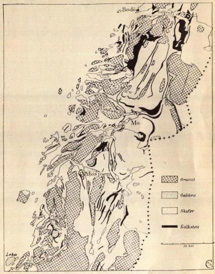 Fig. 8.<bGeologisk kartskisse over Helgeland og Salten.
