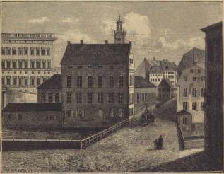 <smalIll. W. MEYER. s.c.</smal<bFig. 13. Gamla Norrbro med Grefve Pehrs (Brahes) hus; på 1730-talet inrymmande Kongl. Biblioteket.