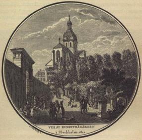 VUE AF KUNGSTRÄGÅRDEN i Stockholm. 1801.        <smalIll. W. MEYER, X. A.</smal<bFig. 41. Efter gravyr af Heland.