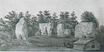 Ruiner av Sunne gamla kyrka<b<smal(Efter teckning av förf. 1876),</smal